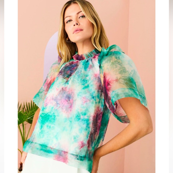 Marie Oliver Ansley tie die sheer blouse in size small - Picture 2 of 5